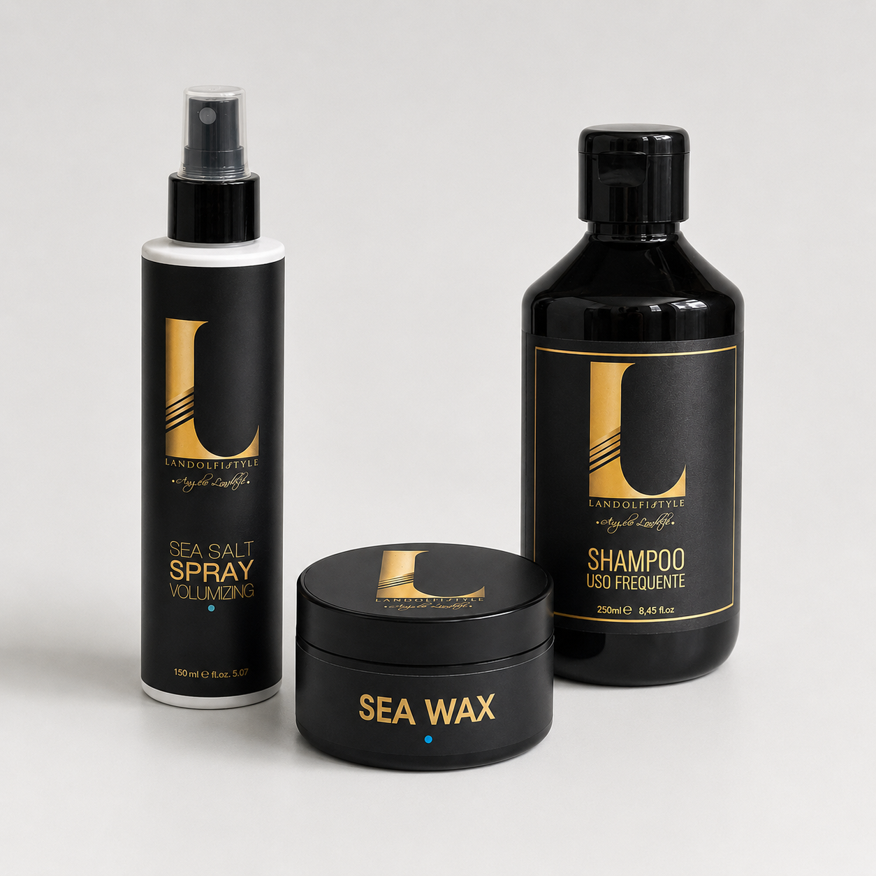 Kit Capelli Uomo Shampoo, Cera e Spray Sea Salt Landolfi Style